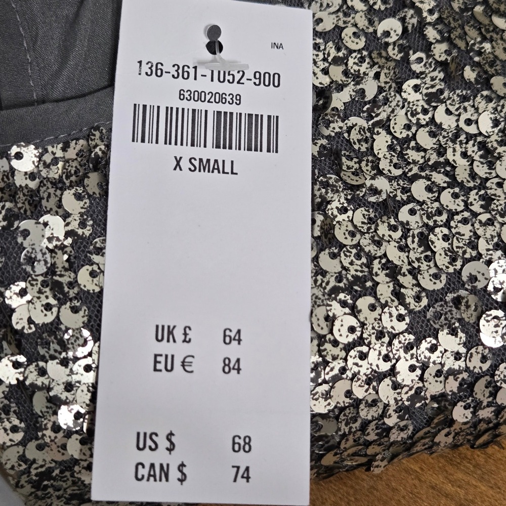 Abercrombie & Fitch NWT Silver Sequin Short Sleeve Keyhole Top XS NEW $68 - Picture 10 of 11